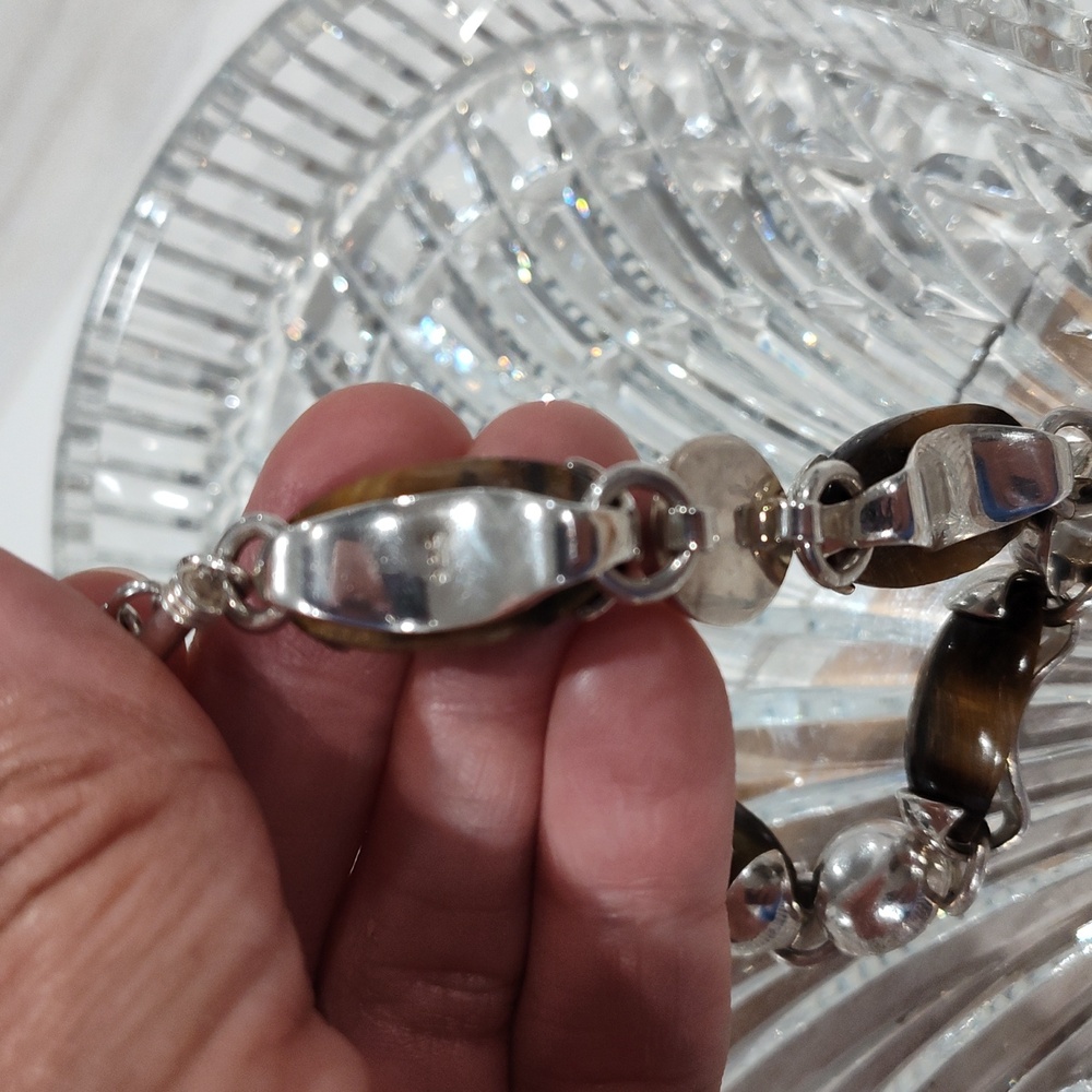 Sterling Silver & Tiger's Eye Bracelet - Picture 4 of 4